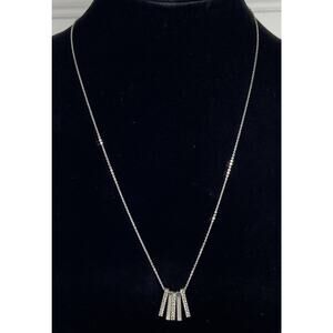 Silver Tone Fringe 5 Bar Necklace w Rhinestones Dainty Classy Necklace 24 in